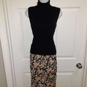 Set Vintage 1990's Y2K * Black Sleeveless Turtleneck & Long Floral Skirt * Sm 4